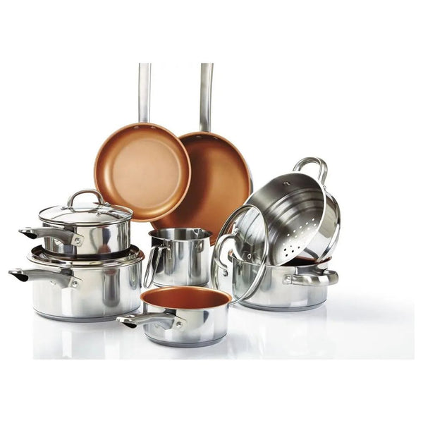 11 pieces Cookware Set Stainless Steel Copper Non-Stick Healthy Cooking Cermalon