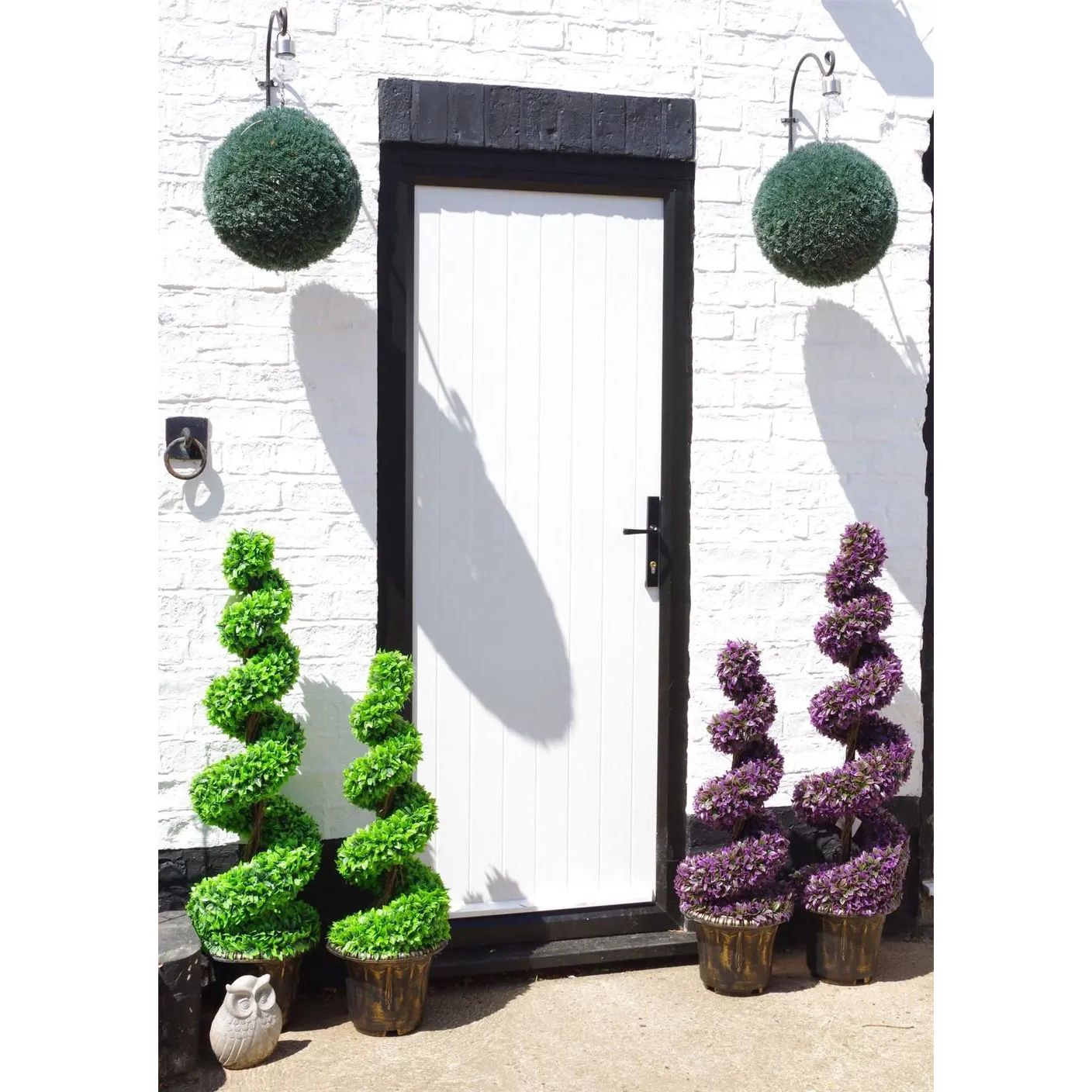 120cm Pair of Green Large Leaf Spiral Topiary Trees with Decorative Planters Leaf