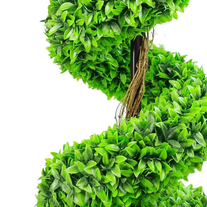 120cm Pair of Green Large Leaf Spiral Topiary Trees with Decorative Planters Leaf