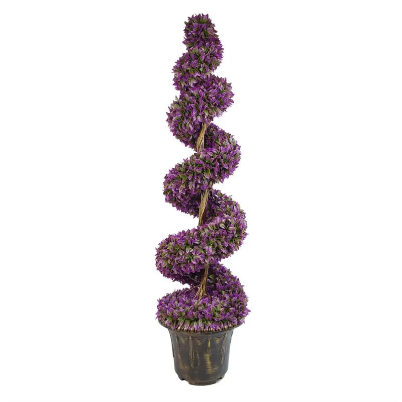 120cm Pair of Purple Large Leaf Spiral Topiary Trees with Decorative Planters Leaf
