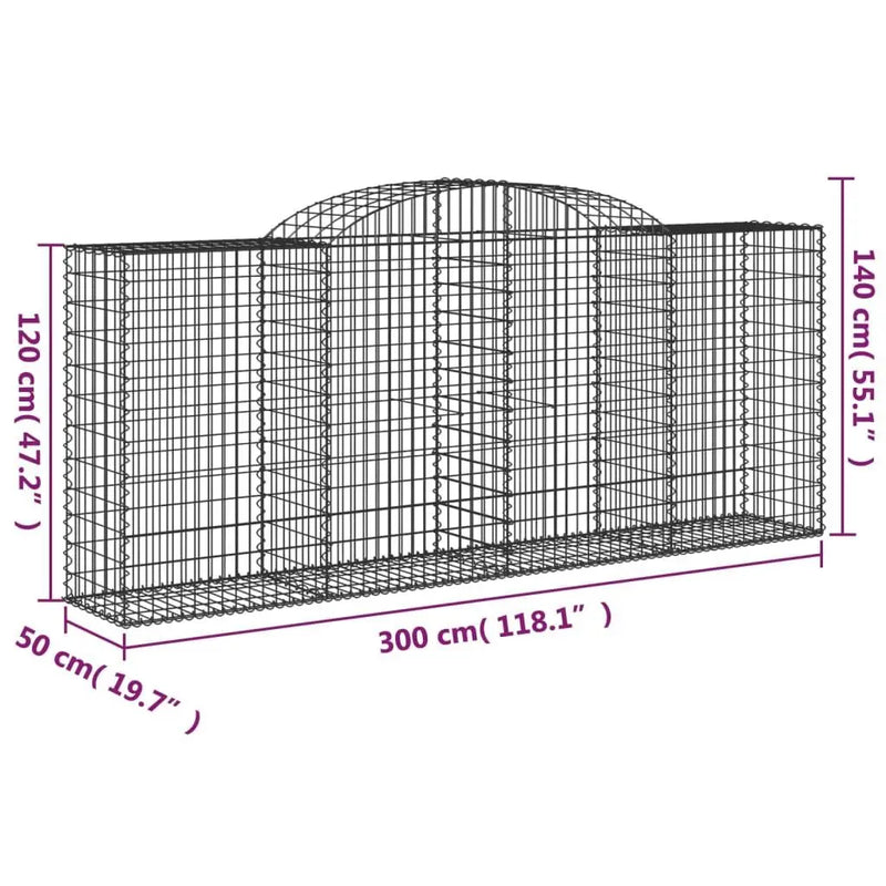 vidaXL Arched Gabion Baskets 30 pcs 300x50x120/140 cm Galvanised Iron Spirit Journeys Gifts