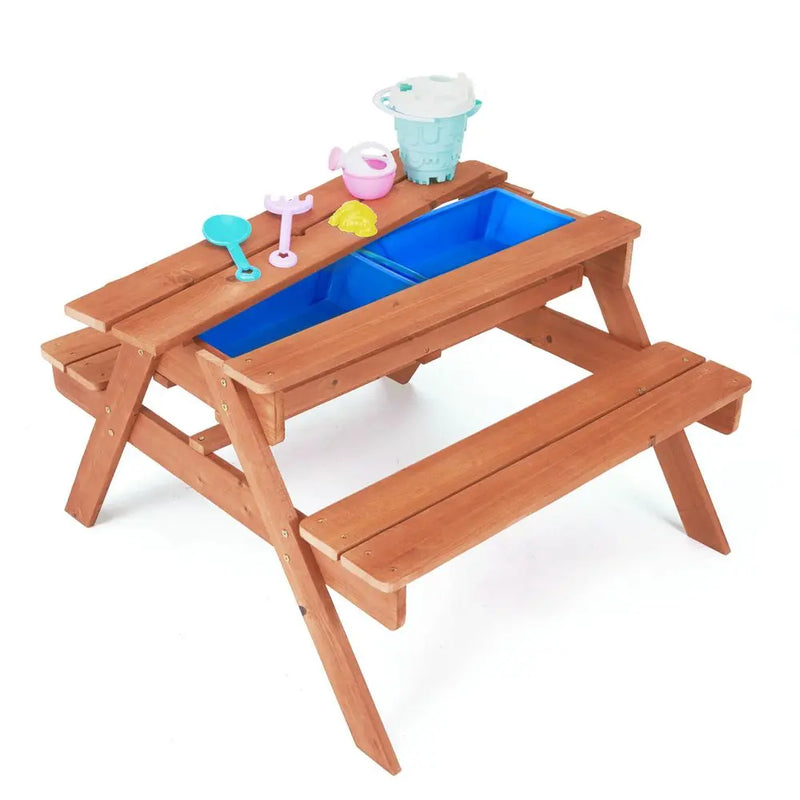2 In 1 Wooden Sand Pit & Picnic Table with Lid & 6 Accessories Teamson Kids