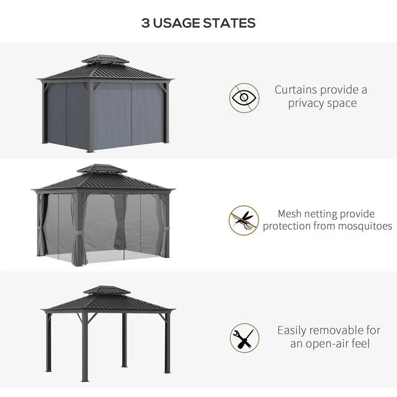 3.7 x 3(m) Aluminium Outdoor Hardtop Gazebo Canopy 2-Tier Roof Outsunny Unbranded