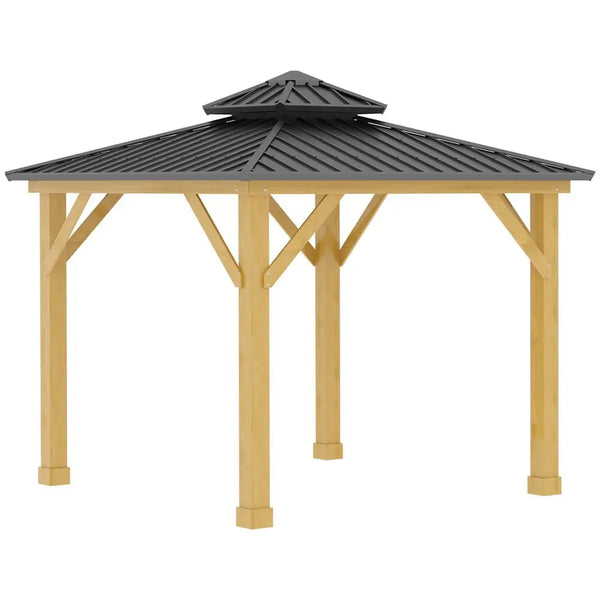 3x3M Hardtop Gazebo with 2-Tier Roof and Solid Wood Frame Grey Outsunny