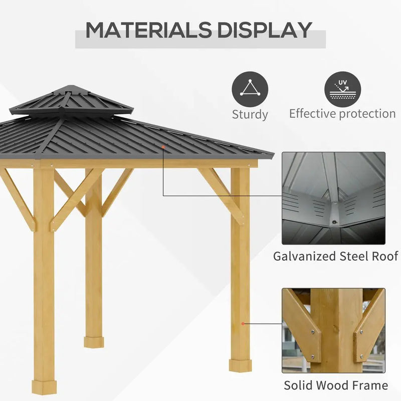 3x3M Hardtop Gazebo with 2-Tier Roof and Solid Wood Frame Grey Outsunny