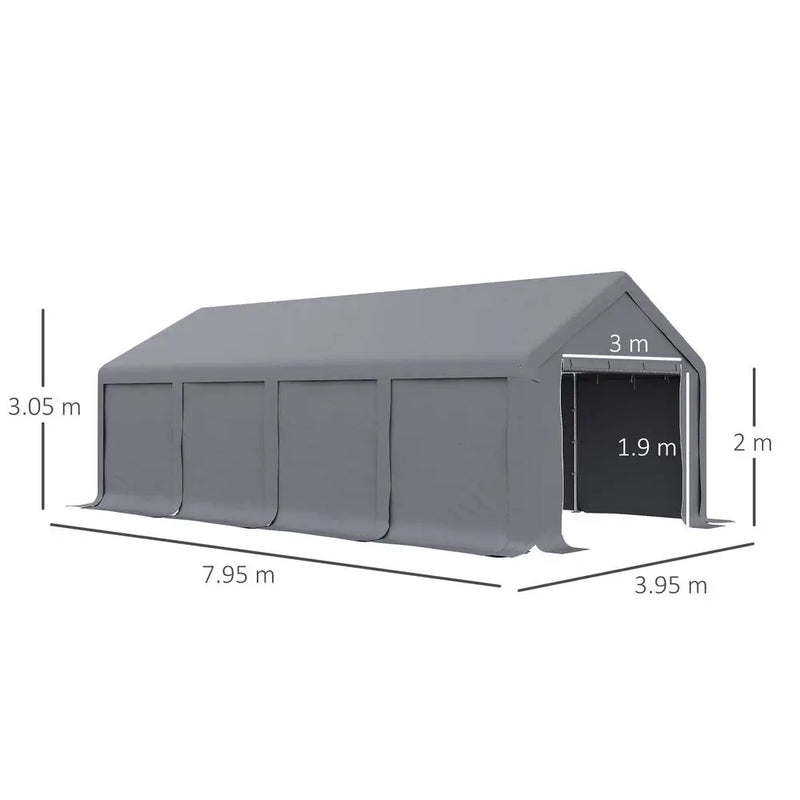 4x8m Patio Garden Party Canopy, PVC Cover Water-Resistant Dark Grey Outsunny