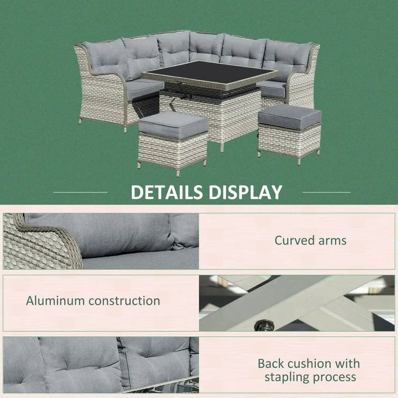 6 PCs PE Rattan Wicker Sofa Set Sectional Conversation Furniture Set Outsunny