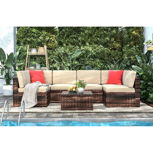 6 Seat Rattan Modular Sofa With Table Rattrix