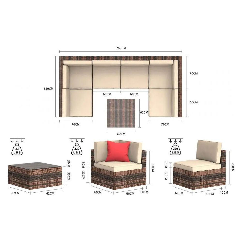 6 Seat Rattan Modular Sofa With Table Rattrix