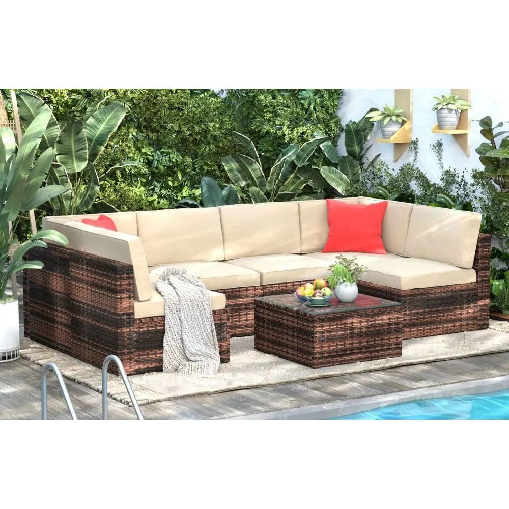 6 Seat Rattan Modular Sofa With Table Rattrix