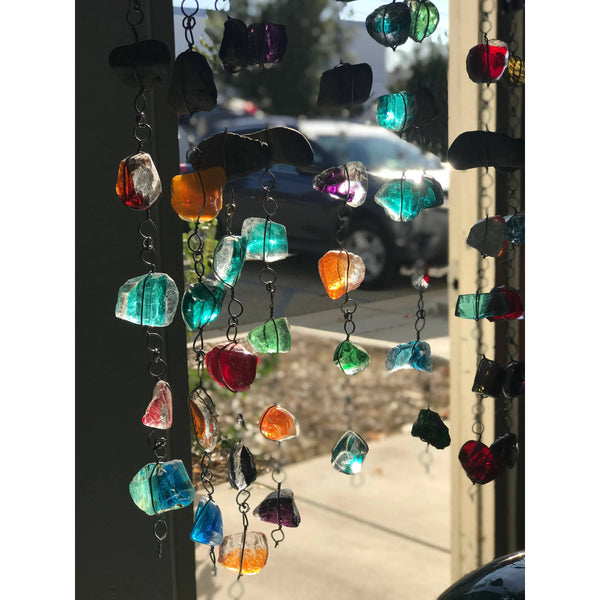 6 ft Recycled Art Glass & Rock Rain Chain ApricotMint
