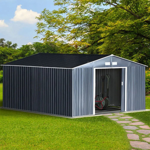6.5 x 11FT Foundation Ventilation Steel Outdoor Garden Shed Grey Outsunny