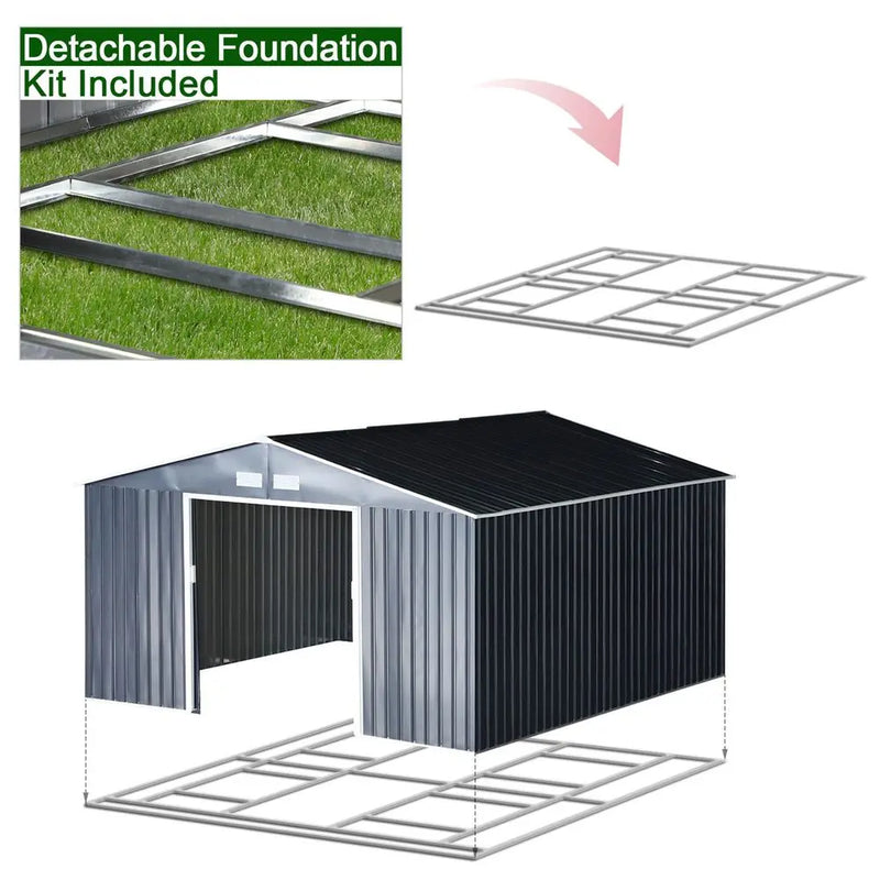 6.5 x 11FT Foundation Ventilation Steel Outdoor Garden Shed Grey Outsunny
