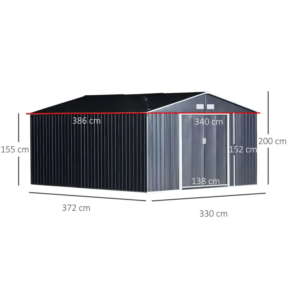 6.5 x 11FT Foundation Ventilation Steel Outdoor Garden Shed Grey Outsunny