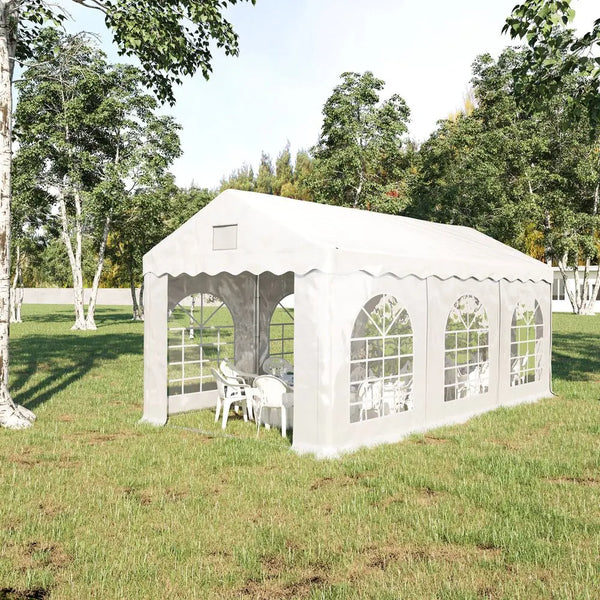 6x3m Gazebo Canopy PE Party Tent with 4 Removable Side Walls White Outsunny