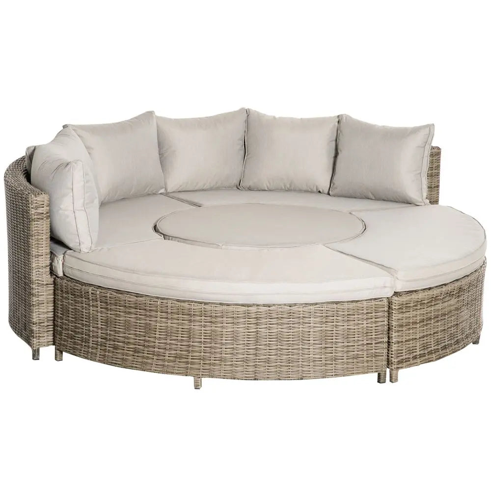 8-Seater PE Rattan DaybedTable with Olefin Cushion Outsunny