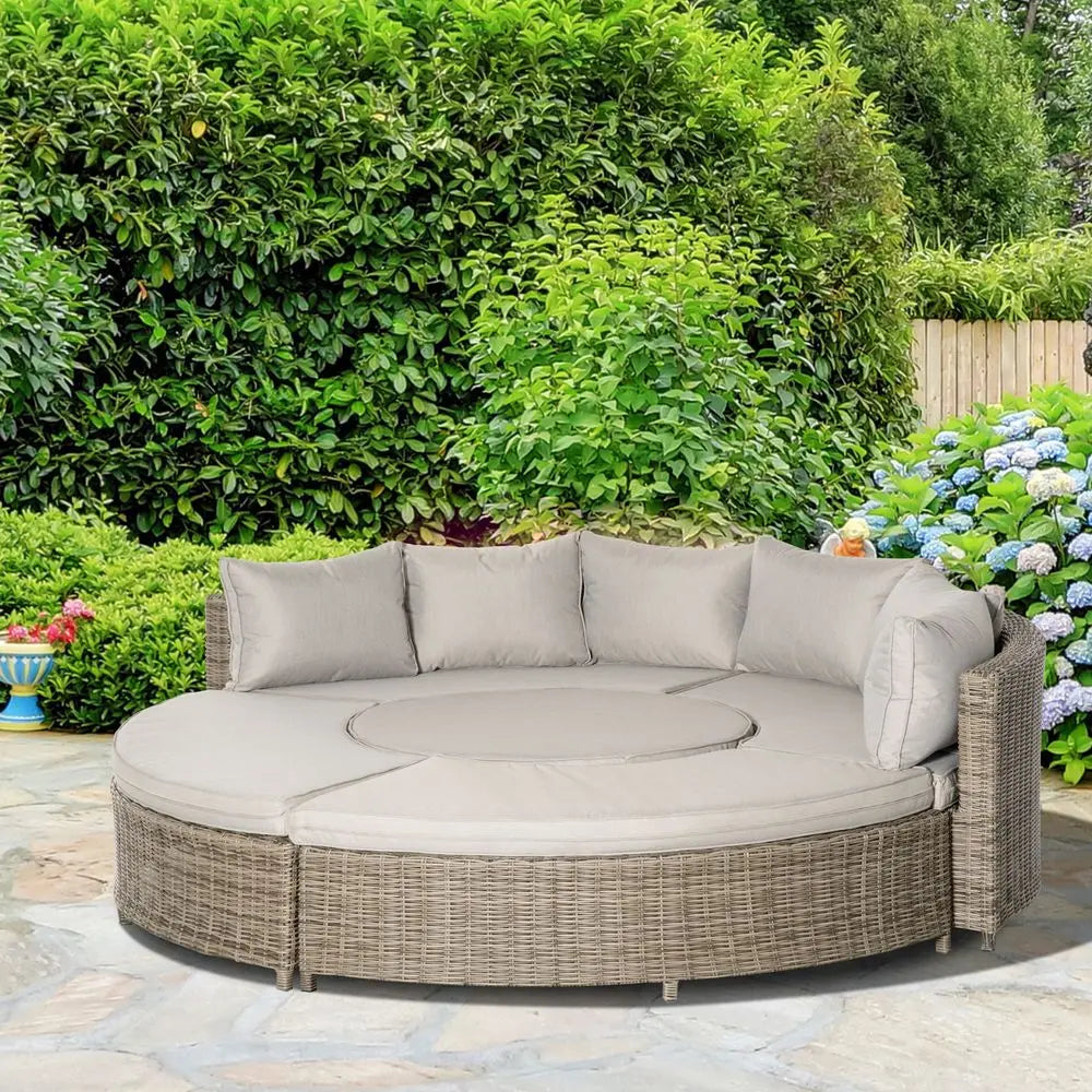 8-Seater PE Rattan DaybedTable with Olefin Cushion Outsunny