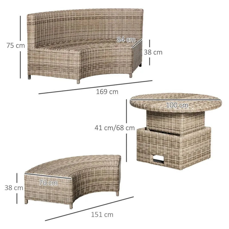 8-Seater PE Rattan DaybedTable with Olefin Cushion Outsunny