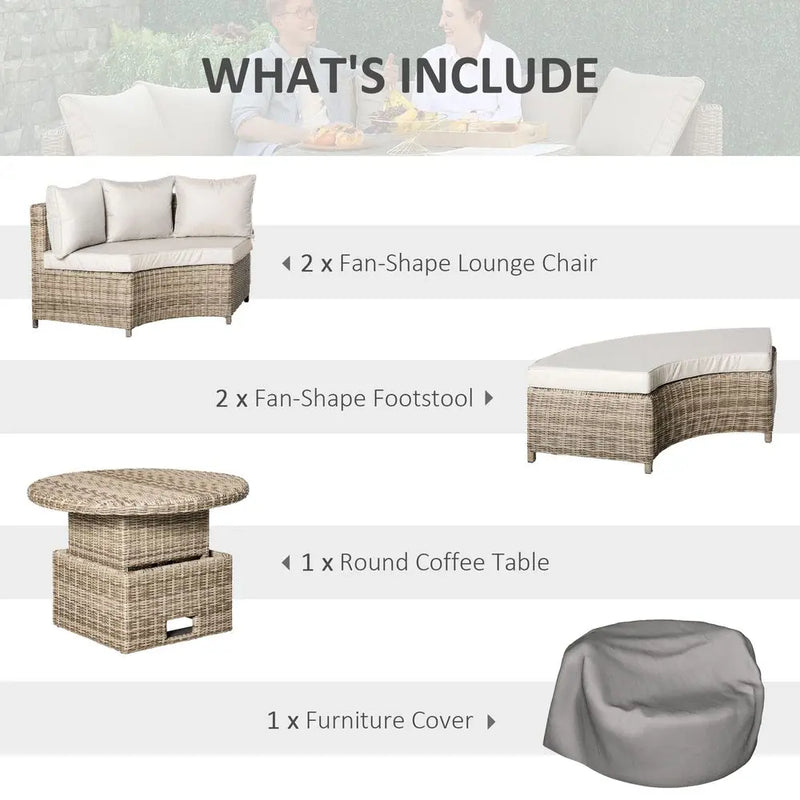 8-Seater PE Rattan DaybedTable with Olefin Cushion Outsunny