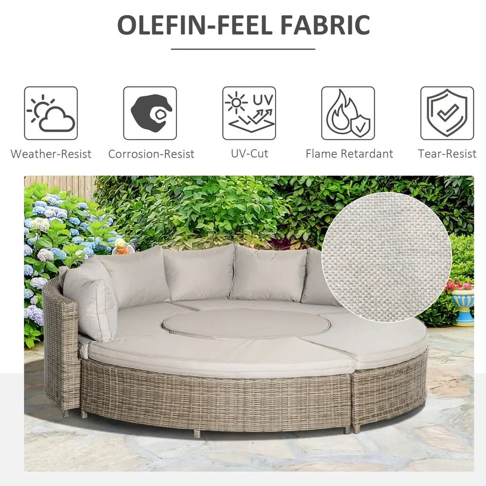 8-Seater PE Rattan DaybedTable with Olefin Cushion Outsunny