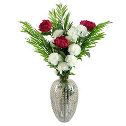 85cm White Carnation Pink Peony and Fern in Glass Vase Leaf