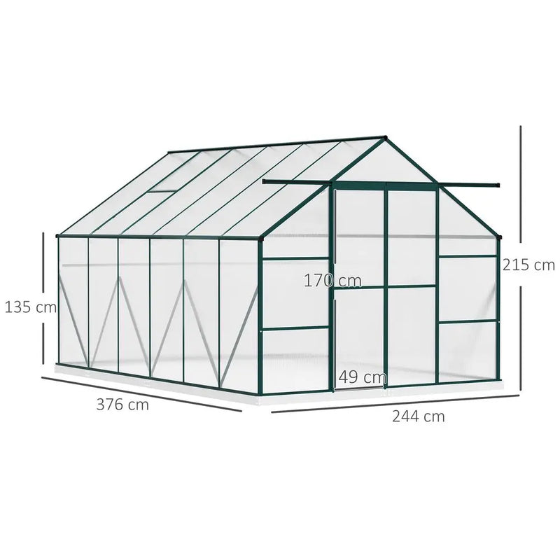 8x12ft Polycarbonate Walk-in Greenhouse Outdoor Double Sliding Door Outsunny Unbranded