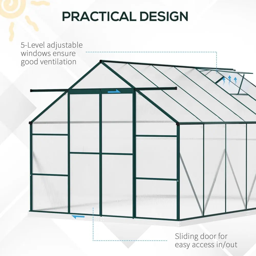 8x12ft Polycarbonate Walk-in Greenhouse Outdoor Double Sliding Door Outsunny Unbranded