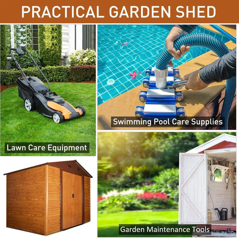 9.1x6.4ft Metal Garden Shed House Tool Storage & Foundation & Ventilation Brown Outsunny