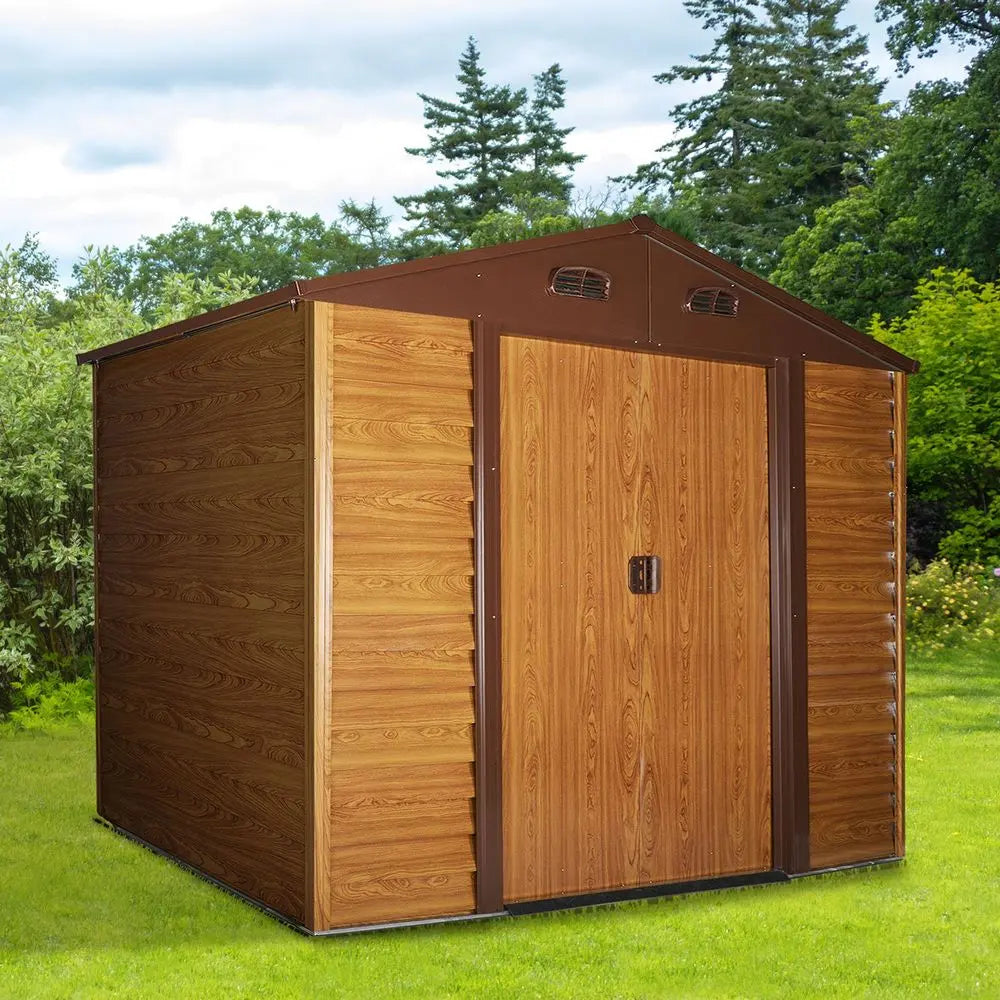 9.1x6.4ft Metal Garden Shed House Tool Storage & Foundation & Ventilation Brown Outsunny