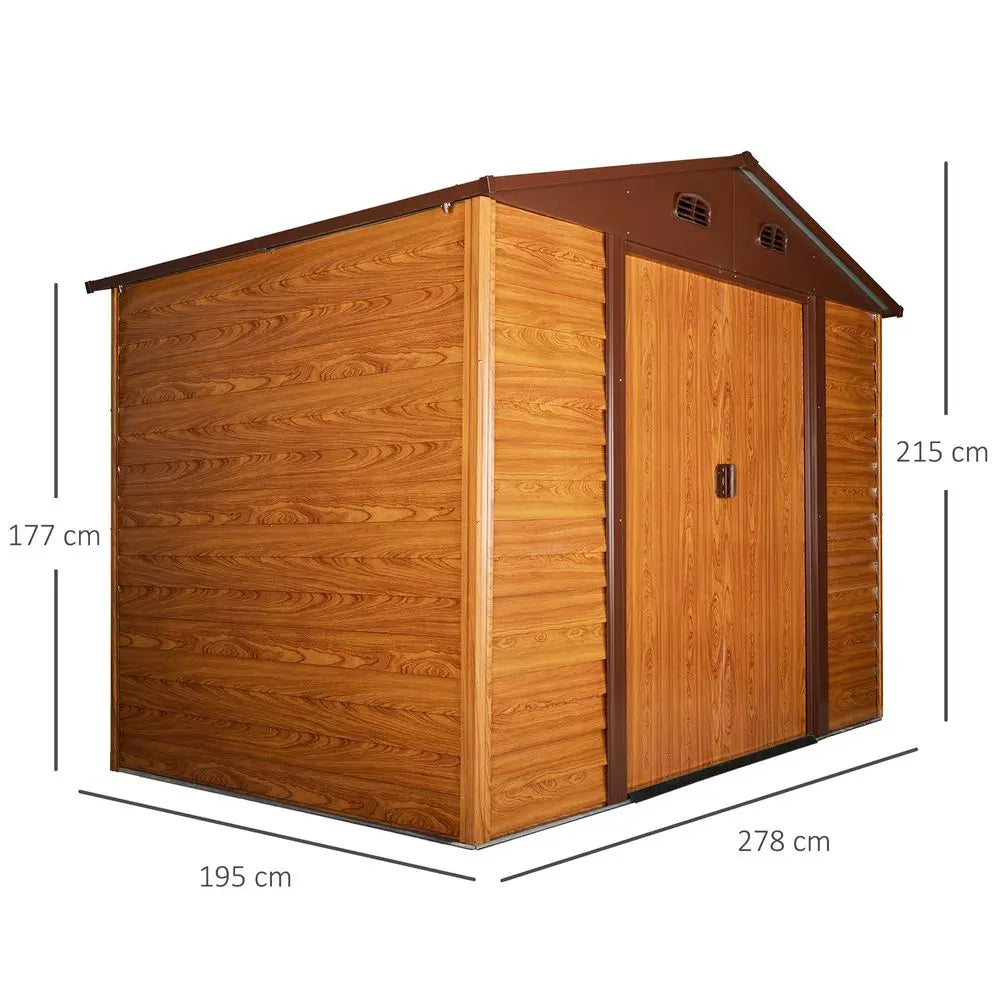 9.1x6.4ft Metal Garden Shed House Tool Storage & Foundation & Ventilation Brown Outsunny