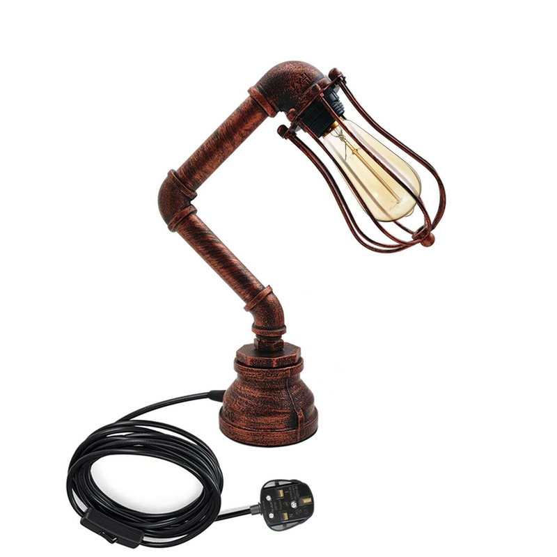 Table Lamp Industrial Style Bulb Cage Shade Metal Table Lighting with Water Pipe~1306