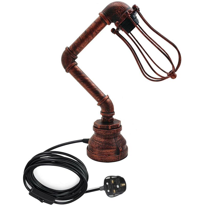 Table Lamp Industrial Style Bulb Cage Shade Metal Table Lighting with Water Pipe~1306