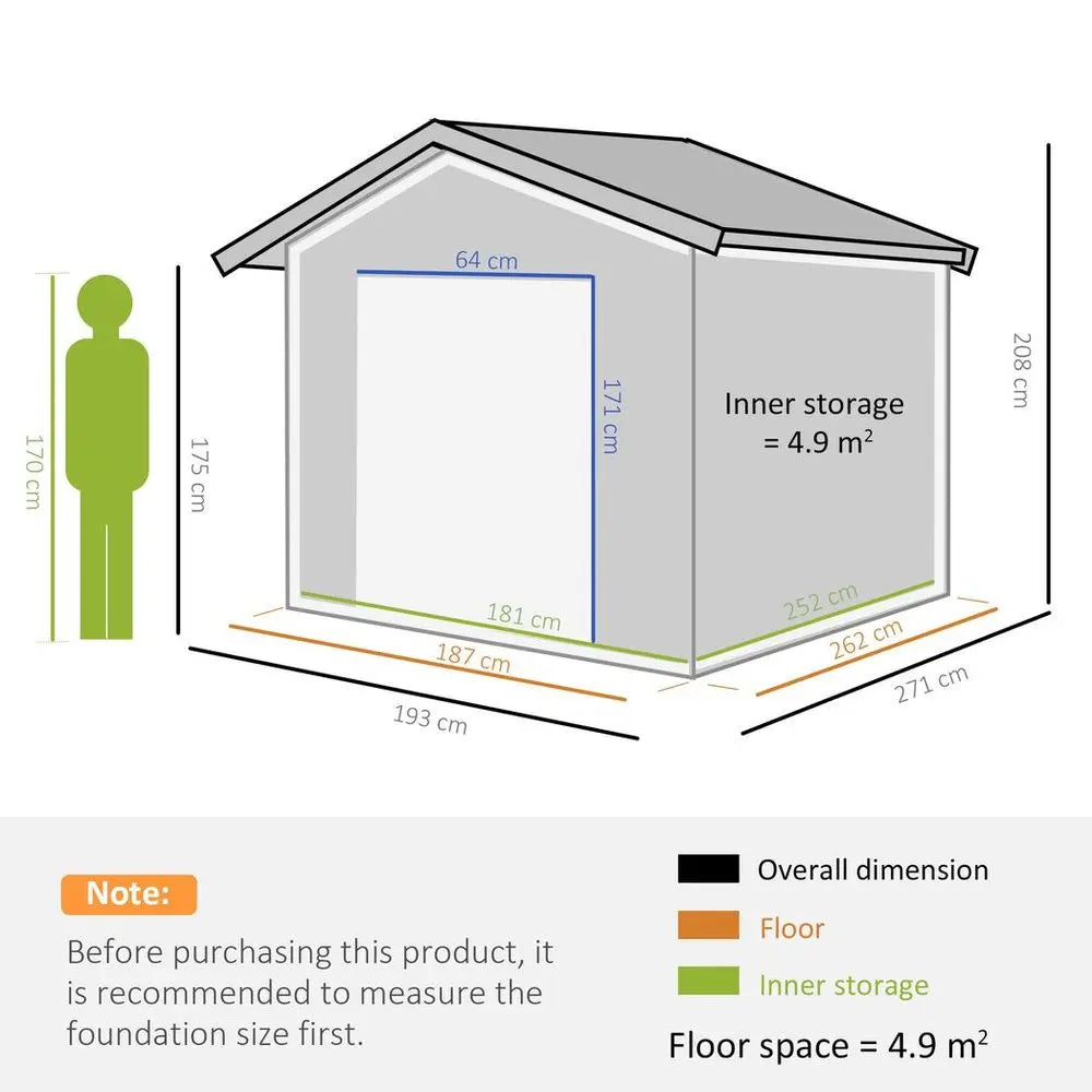 9'x6' Galvanized Metal Garden Shed Tool Storage Shed for Backyard Patio Outsunny