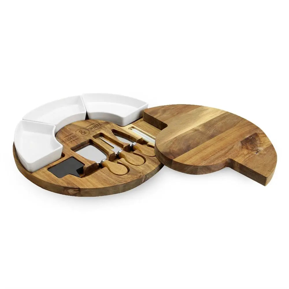 Acacia Round Cheese Board & Knives Set | M&W Maison & White