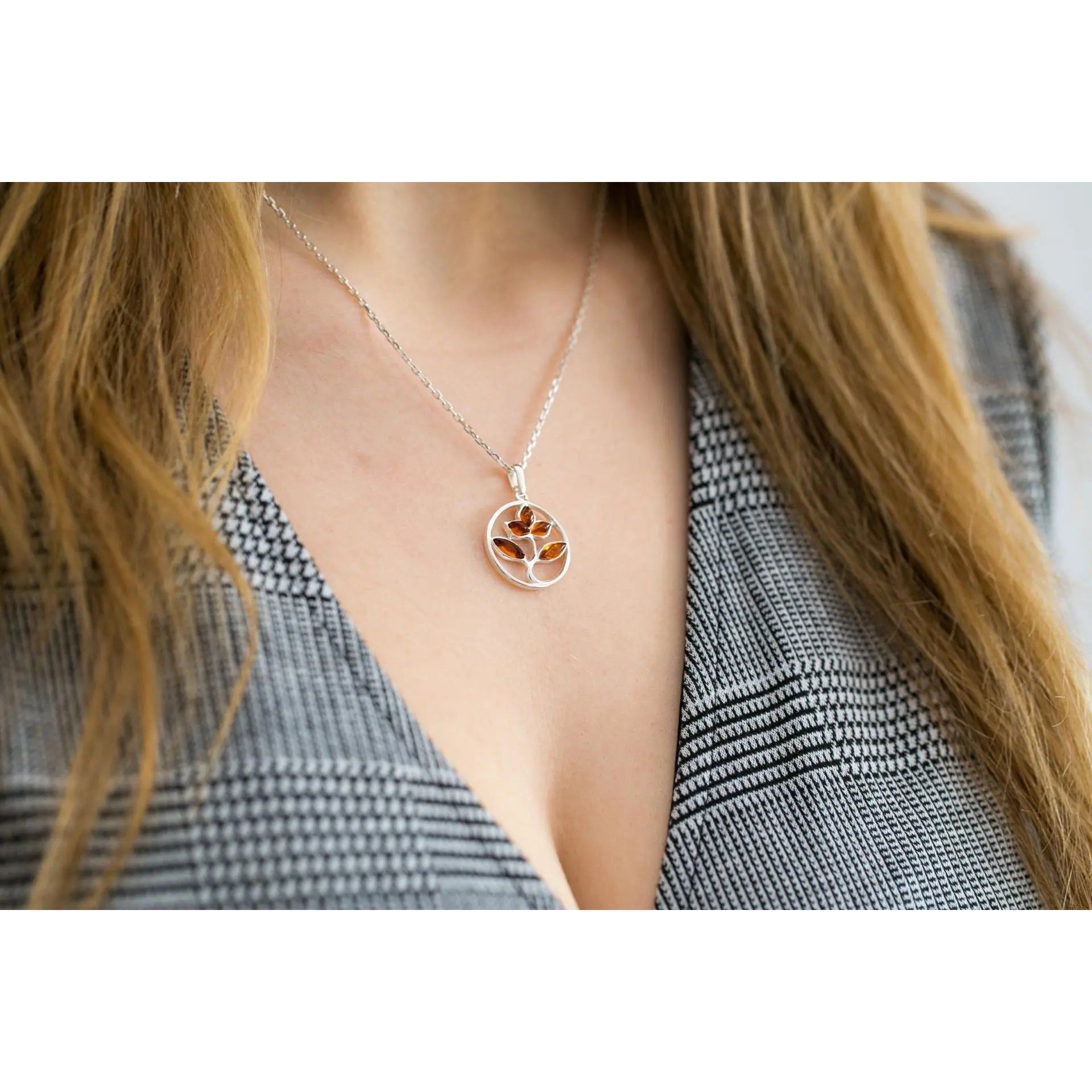 Amber Tree Charm Pendant, Minimal Amber Necklace Spirit Journeys Gifts