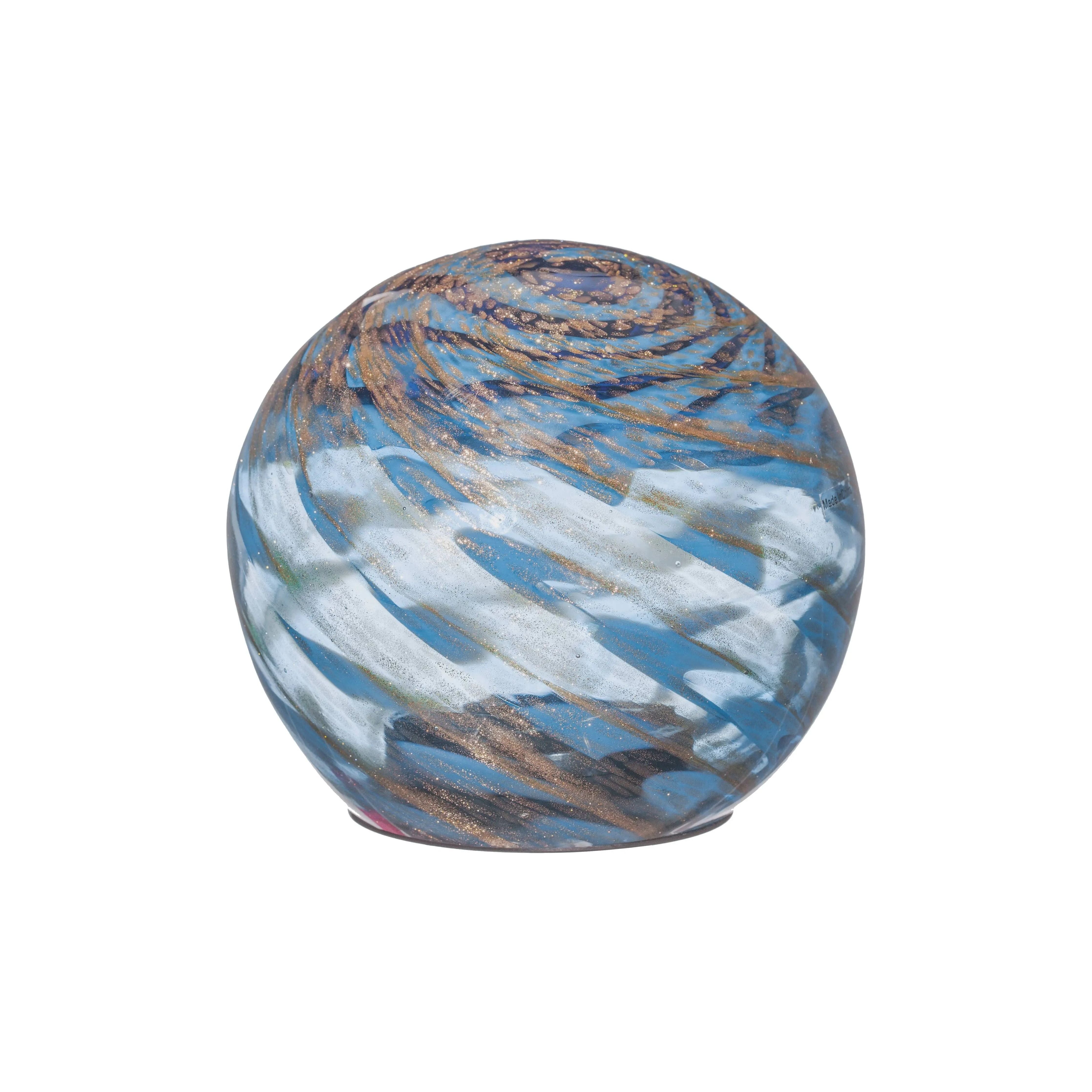 Art Glass Solar LED Orb, Light Blue w Gold Swirl: 5