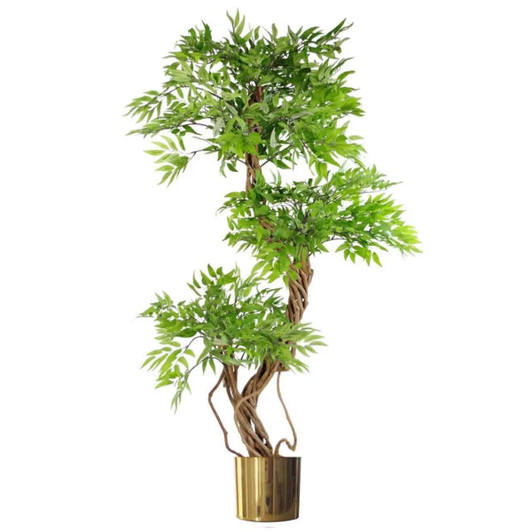 Artificial Tree Japanese Fruticosa Ficus Gold Metal Planter 140cm Spirit Journeys Gifts