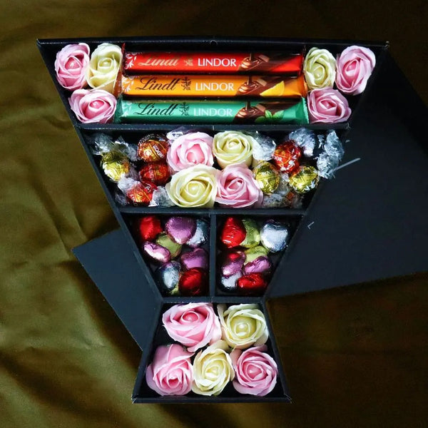 Assorted Lindt Lindor Signature Chocolate Bouquet With Pink & Ivory Roses HamperWell