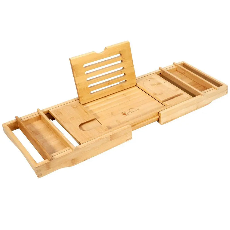 Bamboo Bathtub Caddy Extendable Bath Tray Bathroom Organiser Table Board Vinsani