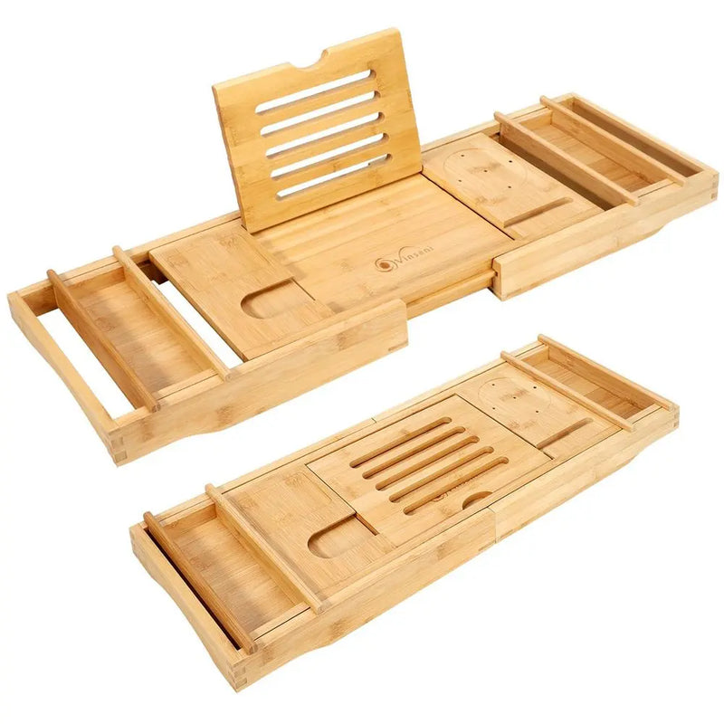 Bamboo Bathtub Caddy Extendable Bath Tray Bathroom Organiser Table Board Vinsani