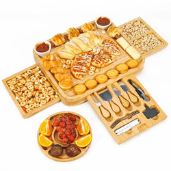 Bamboo Cheese Board Platter Set Wooden Charcuterie Serving Platter Tray Vinsani
