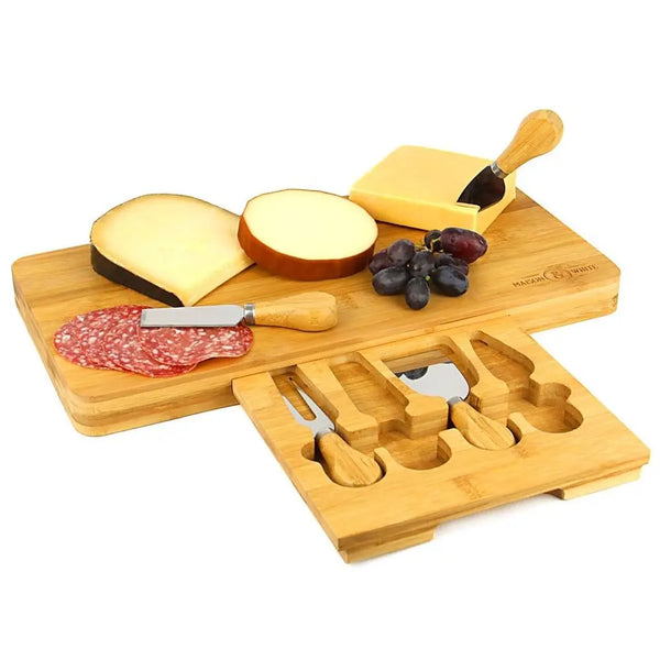 Bamboo Cheese Board Serving Platter With Knife Set | M&W Maison & White