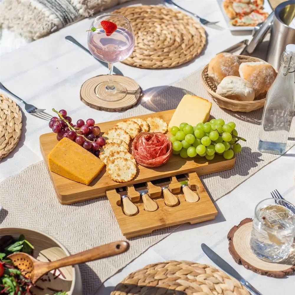 Bamboo Cheese Board Serving Platter With Knife Set | M&W Maison & White