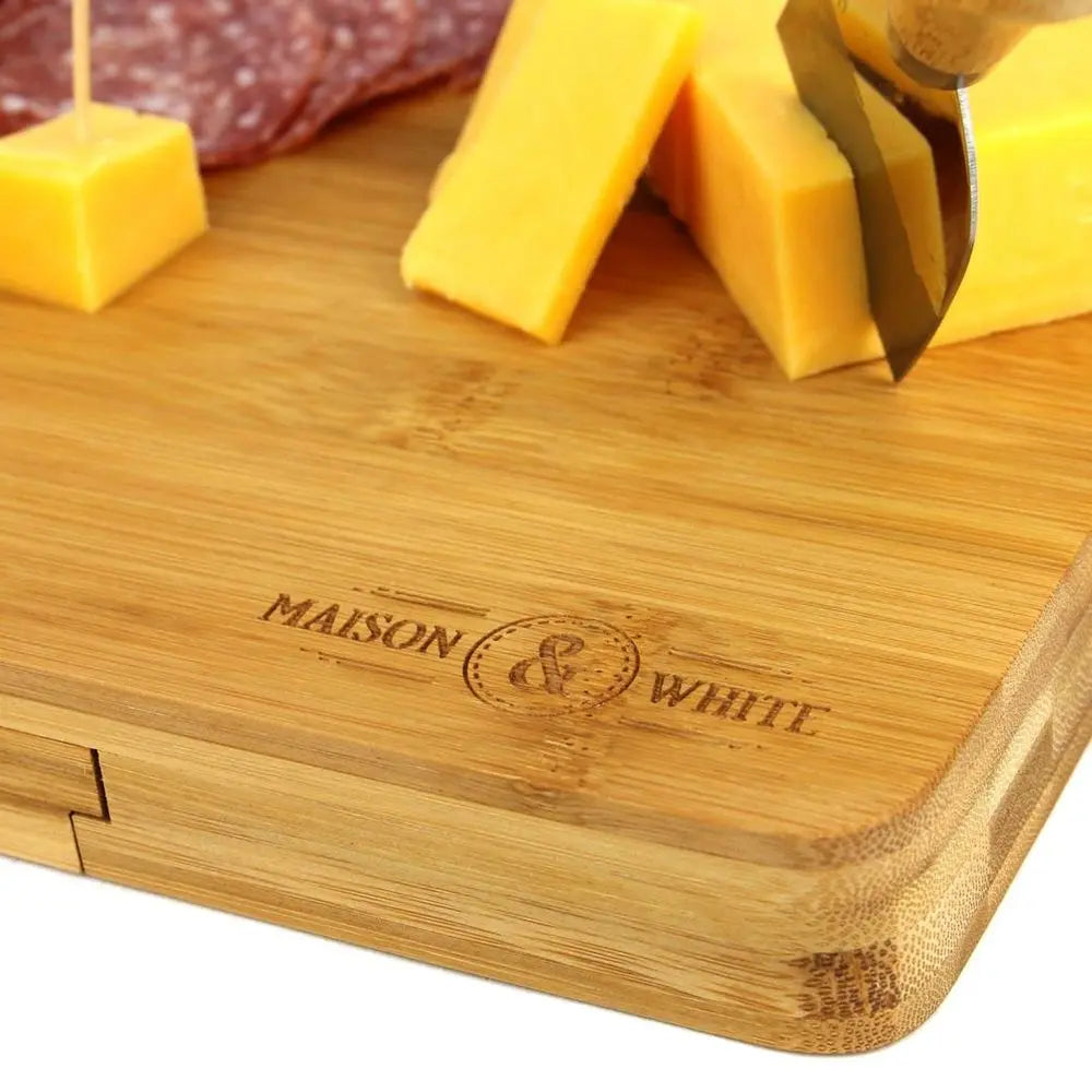 Bamboo Cheese Board Serving Platter With Knife Set | M&W Maison & White