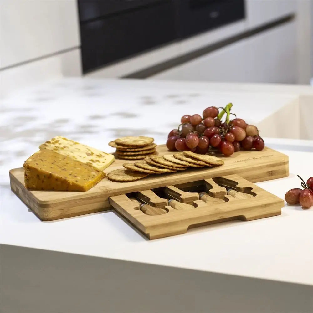 Bamboo Cheese Board Serving Platter With Knife Set | M&W Maison & White