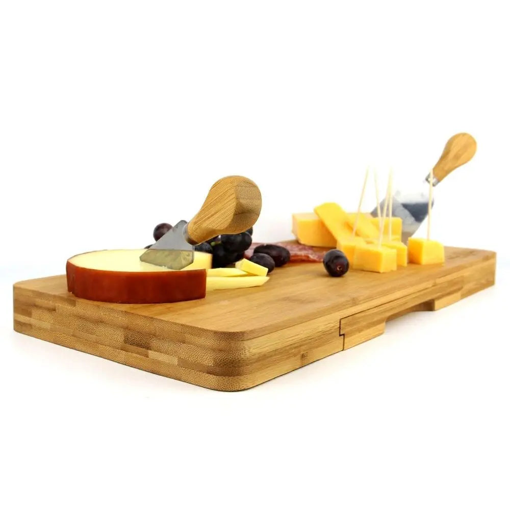 Bamboo Cheese Board Serving Platter With Knife Set | M&W Maison & White