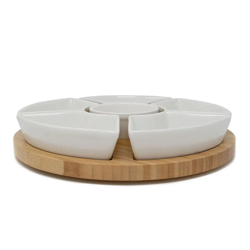 Bamboo Rotating Dip Set & Ceramic Dishes | M&W Maison & White