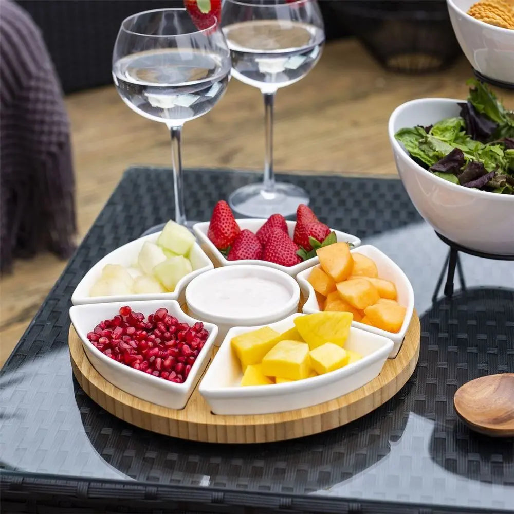 Bamboo Rotating Dip Set & Ceramic Dishes | M&W Maison & White