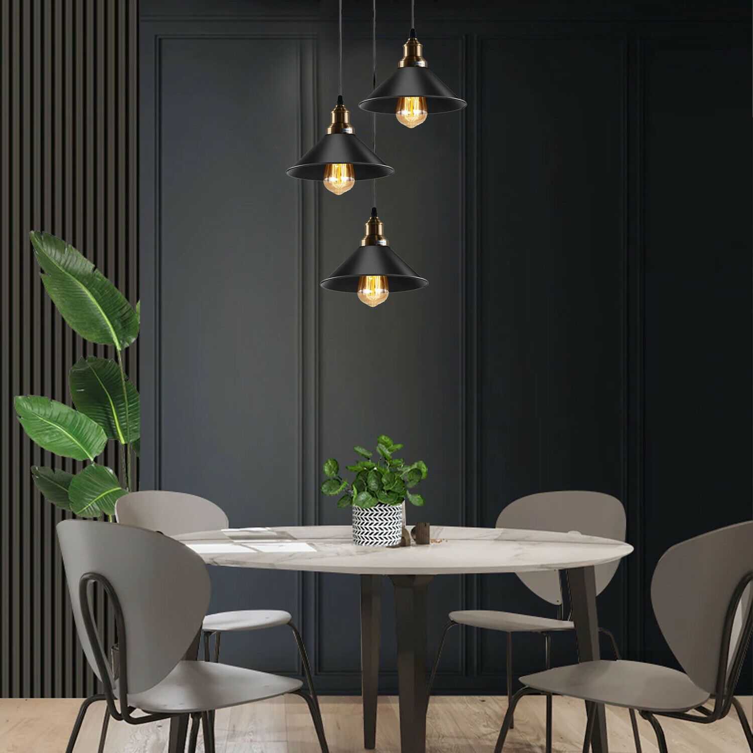 Black 3 Way Pendant Light Fixture Cone Shade Hanging Pendant Ceiling Lights~1492 Spirit Journeys