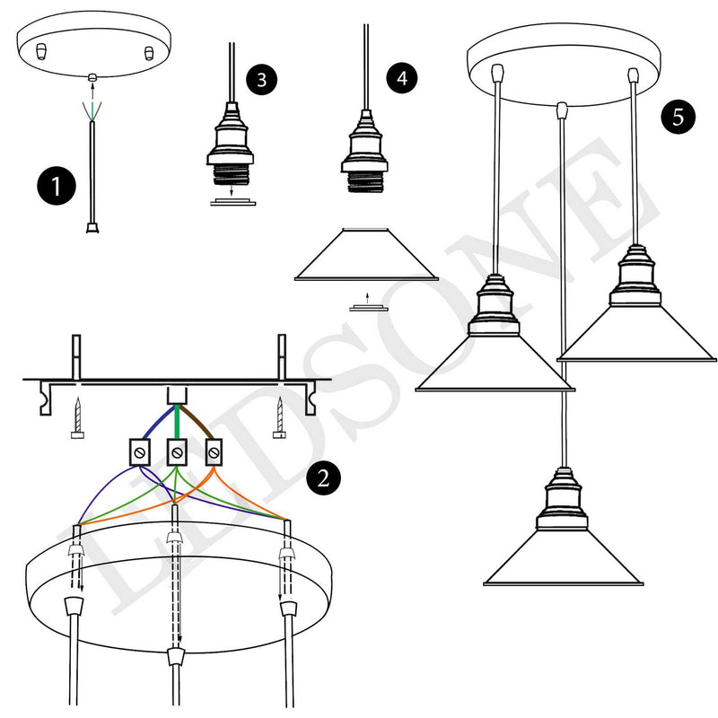 Black 3 Way Pendant Light Fixture Cone Shade Hanging Pendant Ceiling Lights~1492 Spirit Journeys